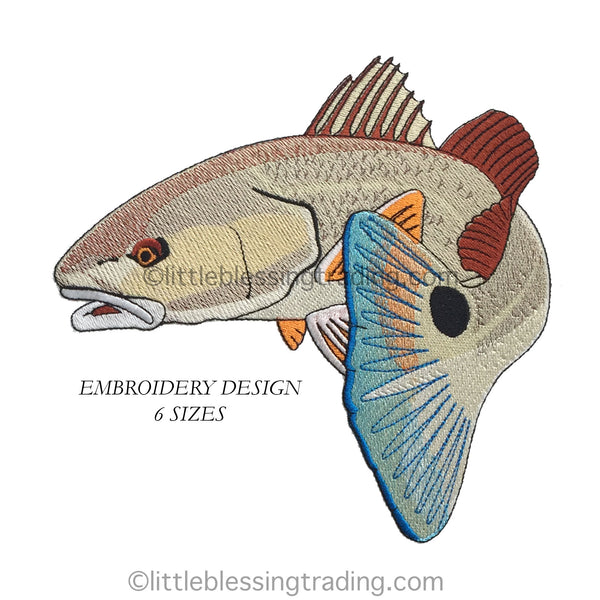 RedFish Embroidery Design with State Spots