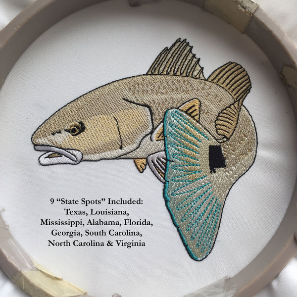 RedFish Embroidery Design with State Spots