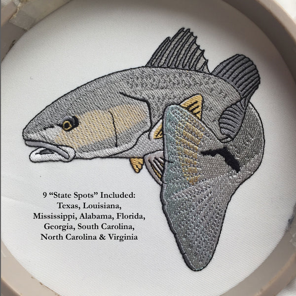 RedFish Embroidery Design with State Spots